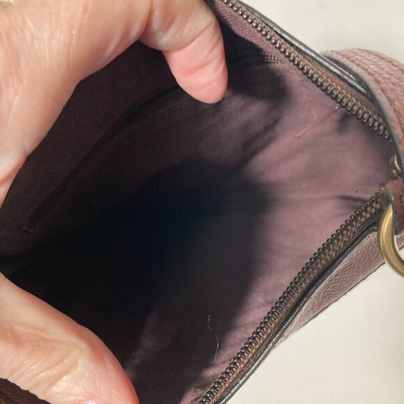 Womens Fossil Leather Tapestry Boho Crossbody Bag Brown Orange Blue 8 x 8" - Picture 4 of 9